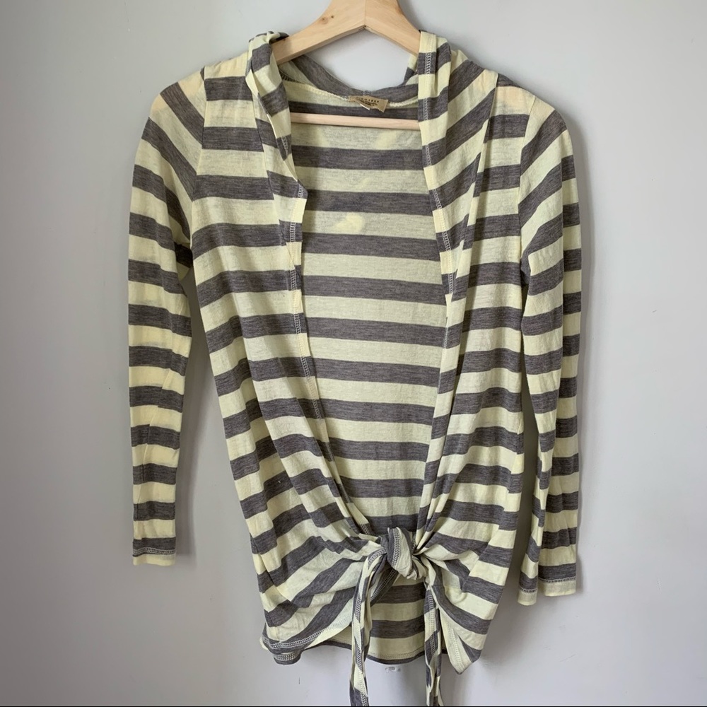 Piko Hood Top Stripes Front Tie Womens Size Small